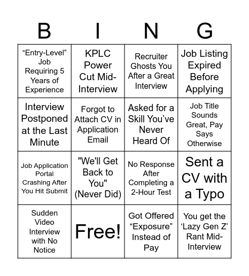 JOB SEARCH BINGO Card