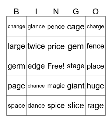 Soft c/g Bingo Card