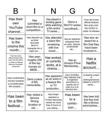 Film and TV Bingo Card