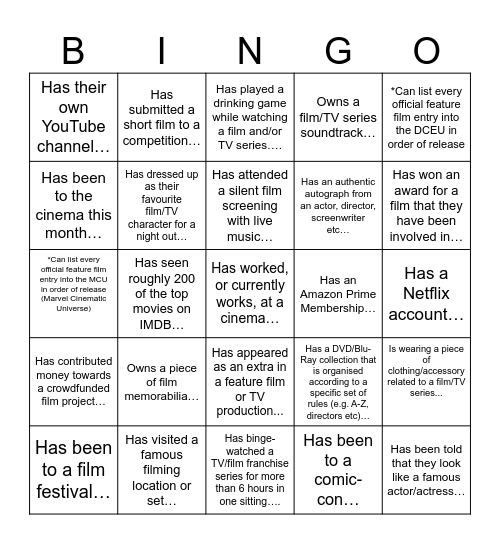 Film and TV Bingo Card