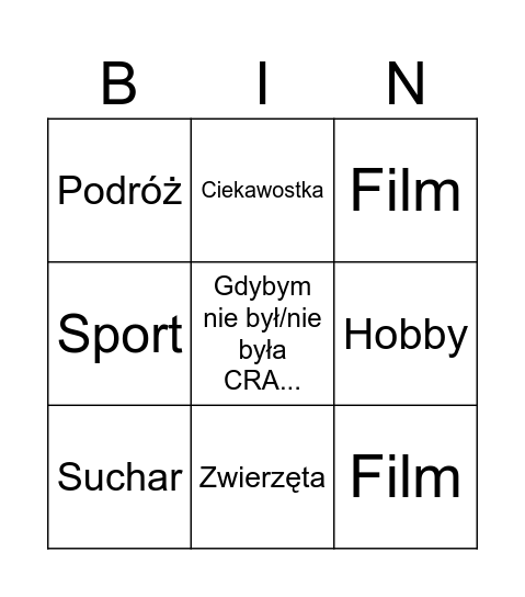 Chill&Chat B I N G O Bingo Card