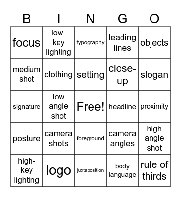 Visual Conventions in Print Advertisements Bingo Card