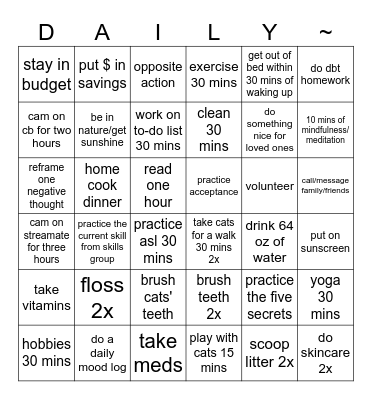 Building The Life I Want Bingo Card