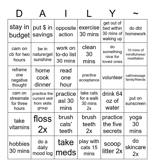 Building The Life I Want Bingo Card