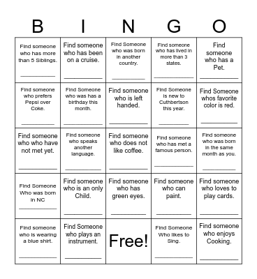 Find Someone Who Bingo Card