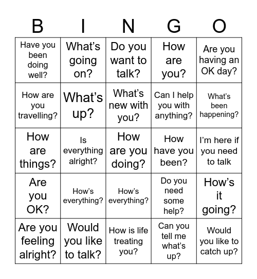 R U OK? Bingo Card