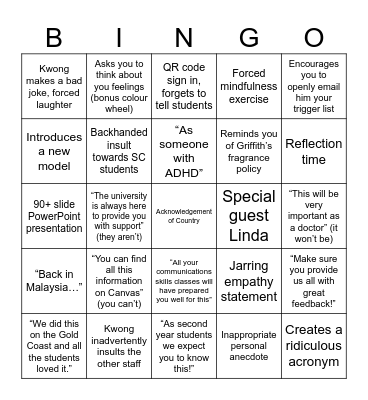 Comms Bingo Card