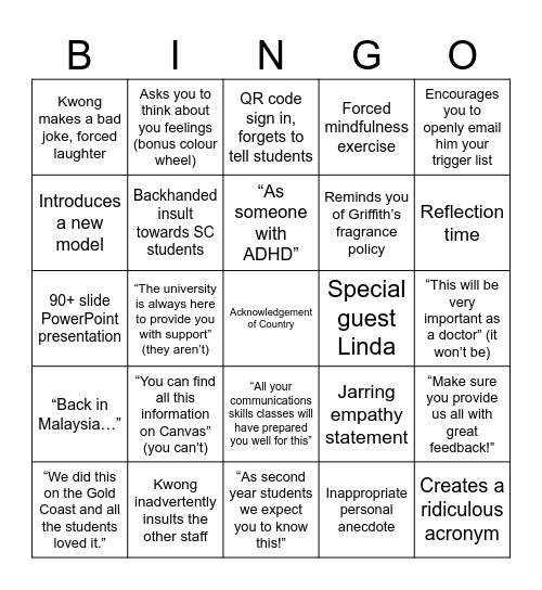 Comms Bingo Card