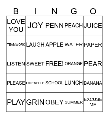 GOOD WORDS Bingo Card