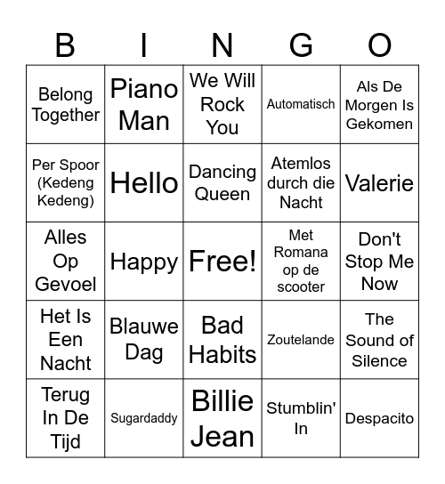 Muziekbingo 2024 Bingo Card