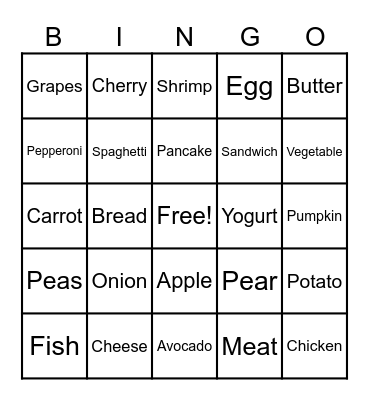 Food Signs Bingo Card