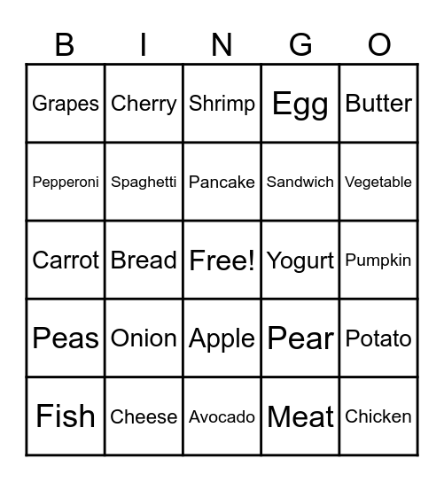 Food Signs Bingo Card