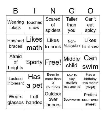 Icebreaker Bingo Card