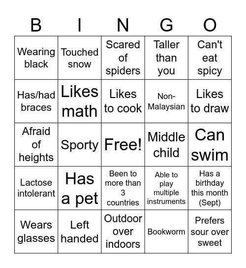 Icebreaker Bingo Card