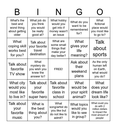 Rapport Building Bingo Card