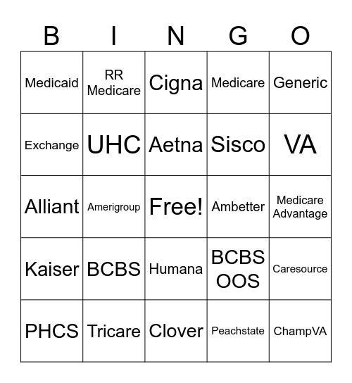 Insurance Carriers Bingo Card