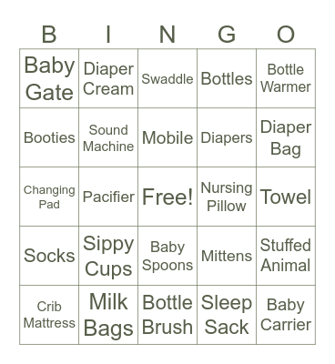 Baby Shower Bingo Card