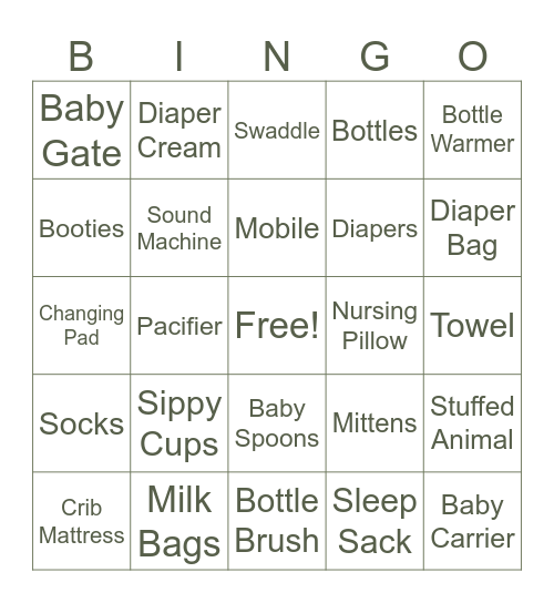 Baby Shower Bingo Card