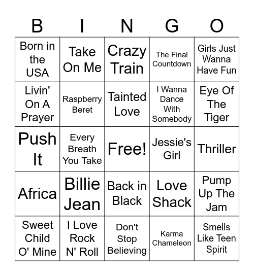 Music Bingo Card