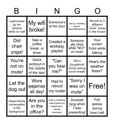 Remote Work Bingo Card