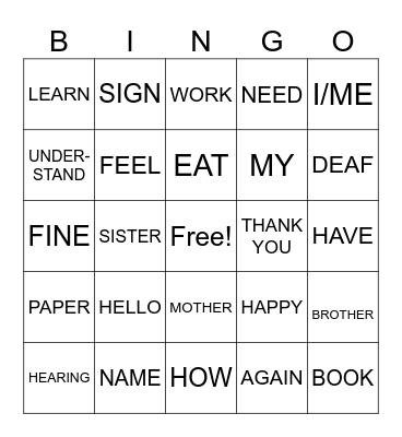ASL 2: Unit 1: Topic 1: Review ASL Basic Bingo Card