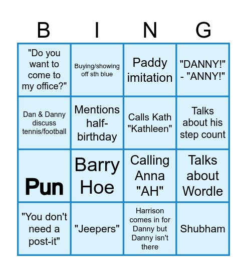 DANNY'S Bingo Card