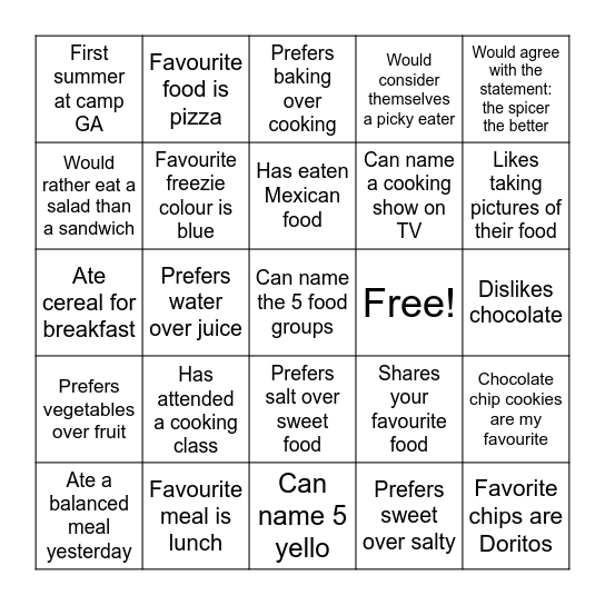 Cooking BINGO...Find Someone Who Bingo Card