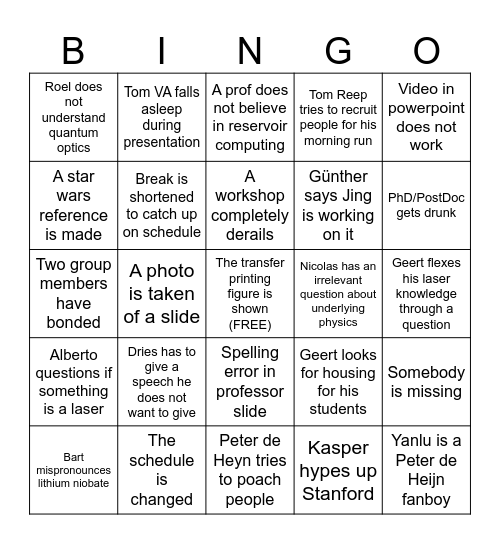 PRG Retreat BINGO Card