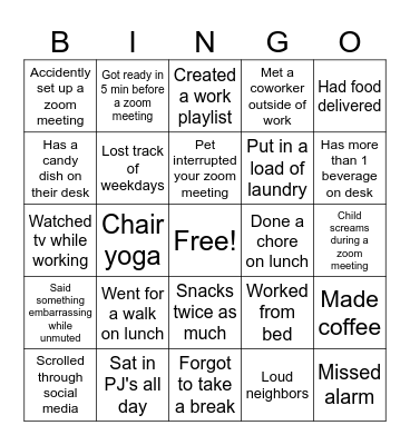 Work from home Bingo! Bingo Card