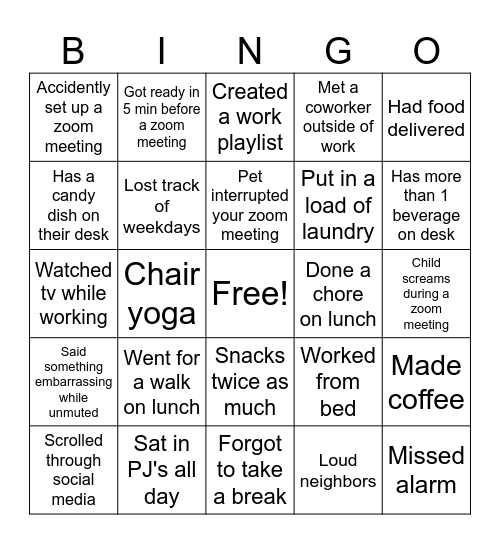 Work from home Bingo! Bingo Card