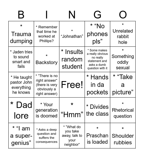 Praschan Bingo Card