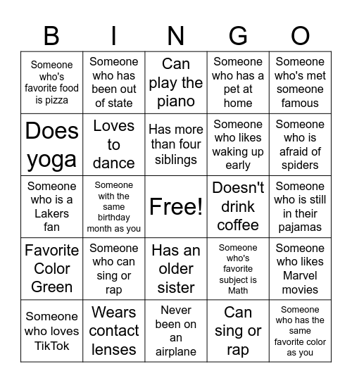 Human Bingo Card