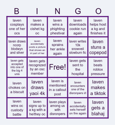 laven's downfall (PREDICTION card) Bingo Card