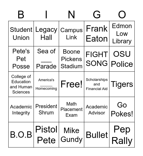 OSU Homecoming Week Bingo Card