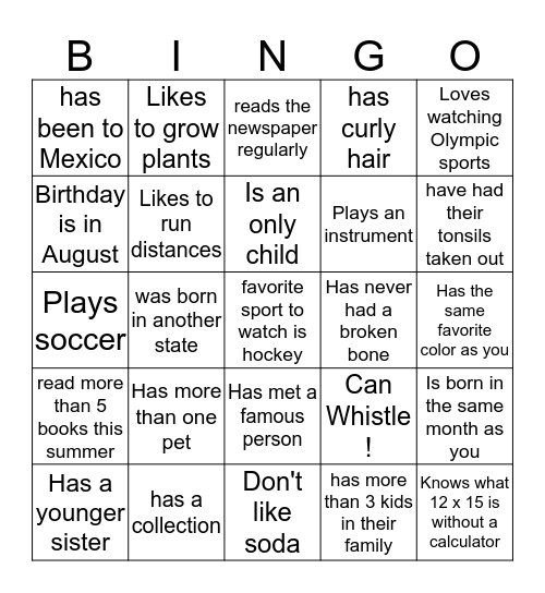 First day bingo ! Bingo Card