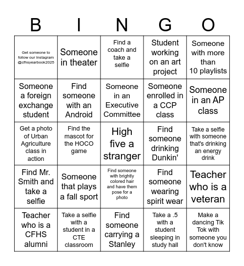 Yearbook Scavenger Hunt Bingo Card