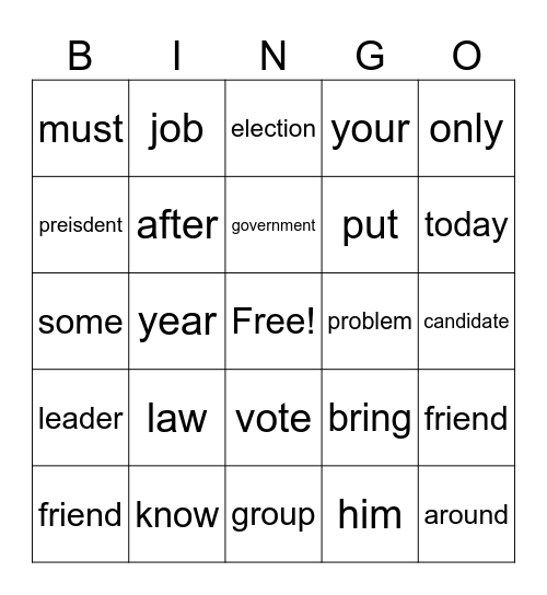 Our Leader, Our World Bingo Card