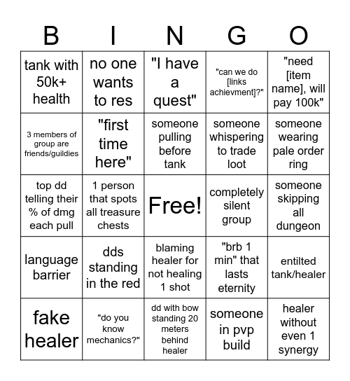 ESO RANDOM DUNGEON PUG Bingo Card