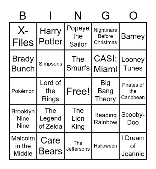 Theme Songs Bingo Card