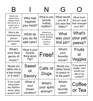 Team Building Bingo Card
