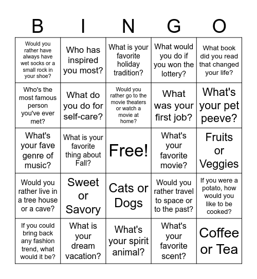 Team Building Bingo Card