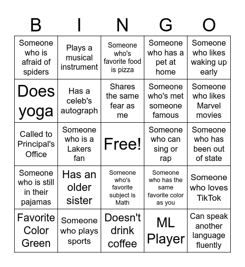 Human Bingo Card