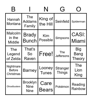 Theme Songs Bingo Card