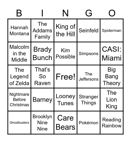 Theme Songs Bingo Card