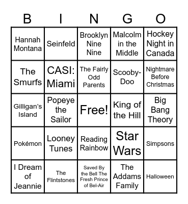 Theme Songs Bingo Card