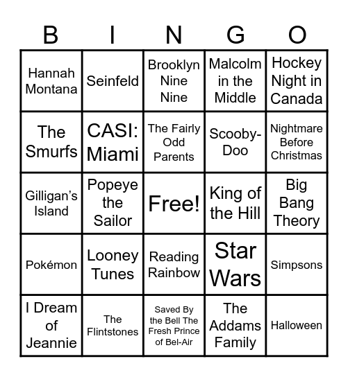 Theme Songs Bingo Card