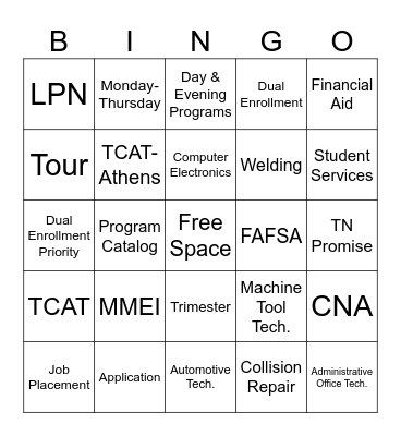 TCAT Bingo Card