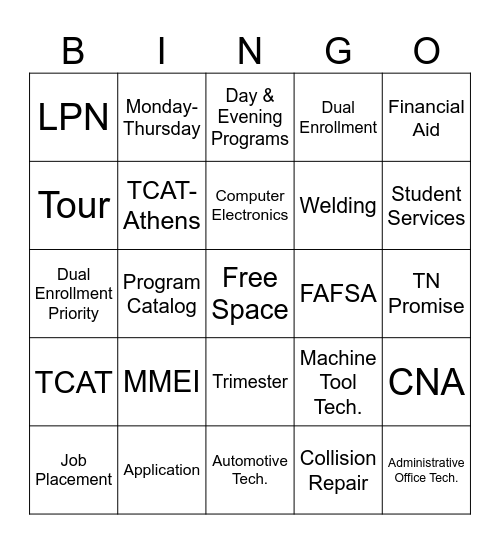 TCAT Bingo Card