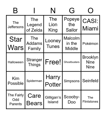 Theme Songs Bingo Card