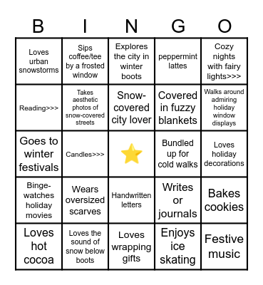 Downtown winter Bingo Card